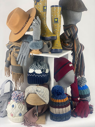 SSP Hats Ltd - UK's Leading Accessory Wholesaler stand image of their hats, gloves, scraves, bags and wellington boots