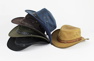 A selection of 5 waxed hats in various colours